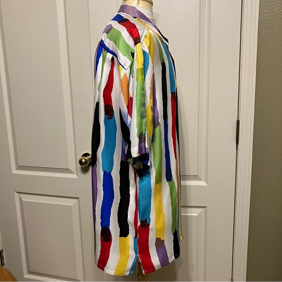 VTG Genelli Silk Shirt MULTICOLOR Paint Design PASTELS - Sz L Excellent! - Picture 6 of 15